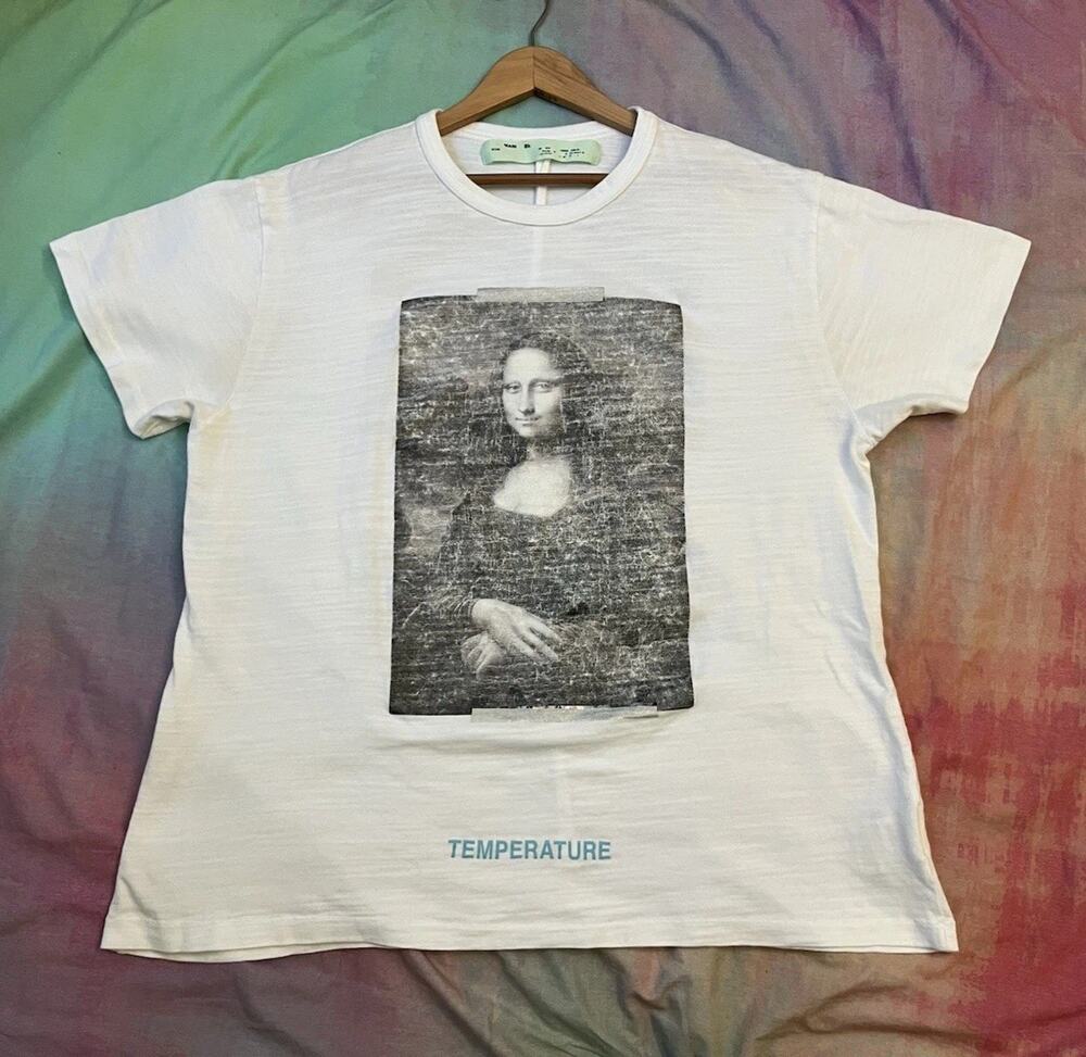 Off-White Mona Lisa T-shirt Oversized Fit Graphic 2018 Distressed Sz L READ DES